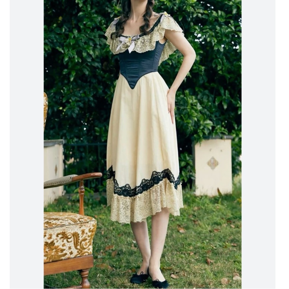 Lacemade CanCan Corset Lace Trim Midi Dress Size XS